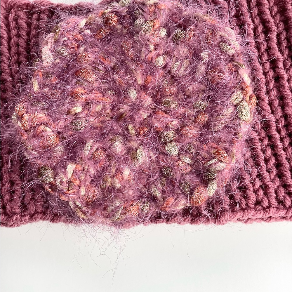 Headband Earwarmer Hand Crafted Hat Ponytail Floral Rose Bling Fuzzy - Picture 8 of 14